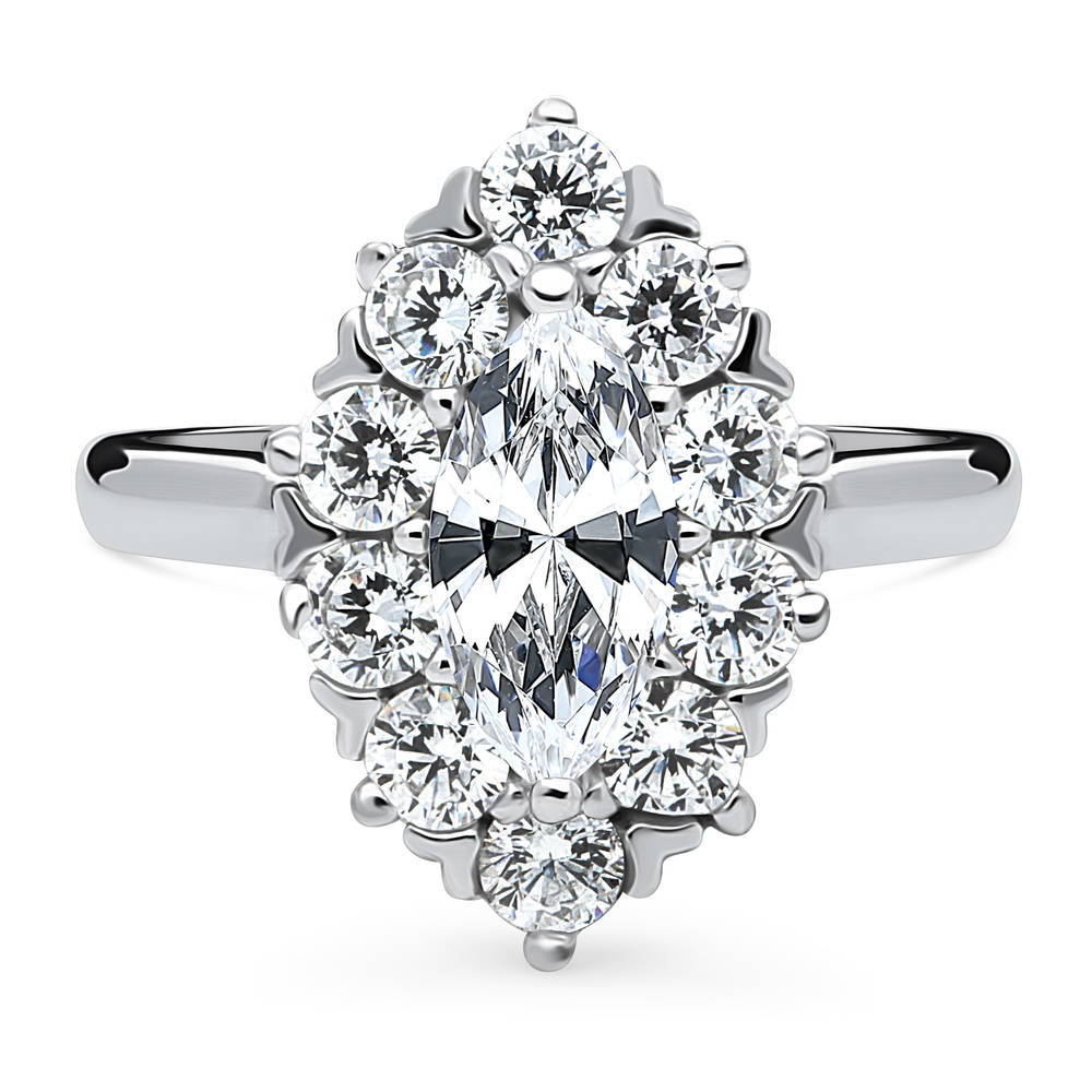 Navette Halo Art Deco CZ Ring in Sterling Silver, 1 of 8