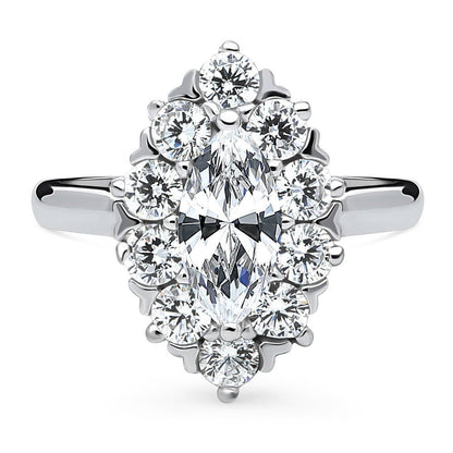 Navette Halo Art Deco CZ Ring in Sterling Silver