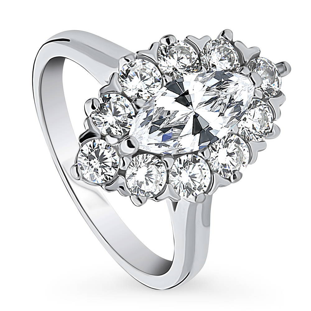 Navette Halo CZ Statement Ring in Sterling Silver