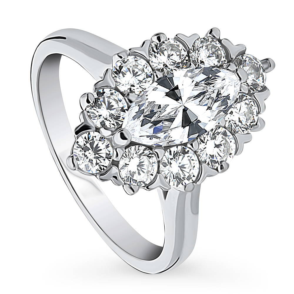 Navette Halo Art Deco CZ Ring in Sterling Silver