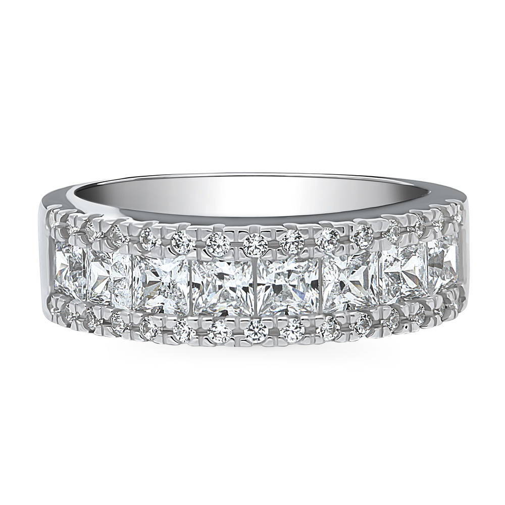 Channel Set CZ Statement Half Eternity Ring in Sterling Silver