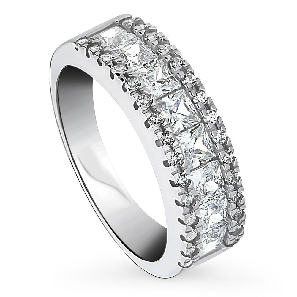 Channel Set CZ Statement Half Eternity Ring in Sterling Silver