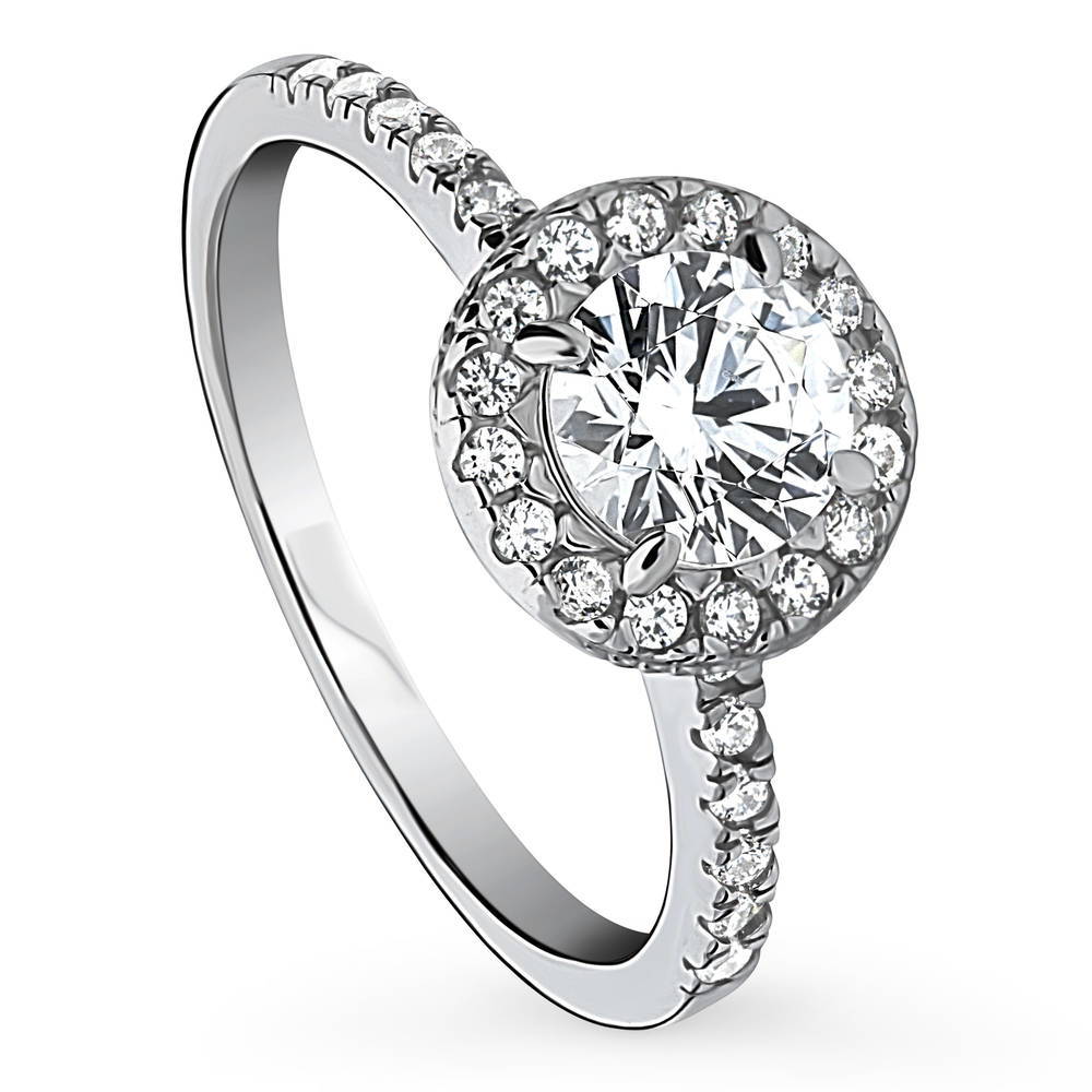 Front view of Halo CZ Ring in Sterling Silver, 3 of 16