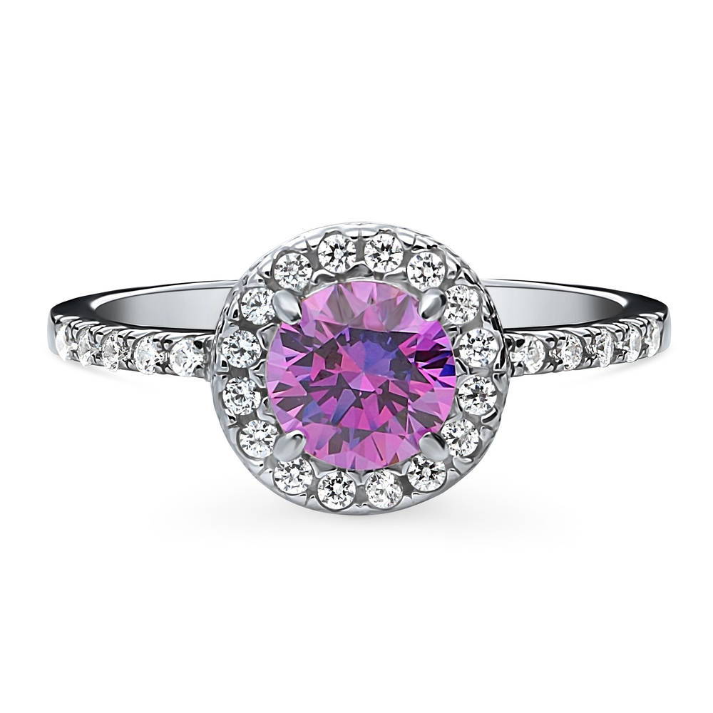 Halo Purple CZ Ring in Sterling Silver, 1 of 8