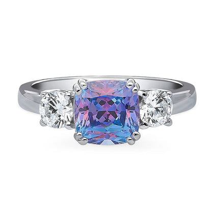 3-Stone Kaleidoscope 2ct Purple Aqua CZ Ring in Sterling Silver