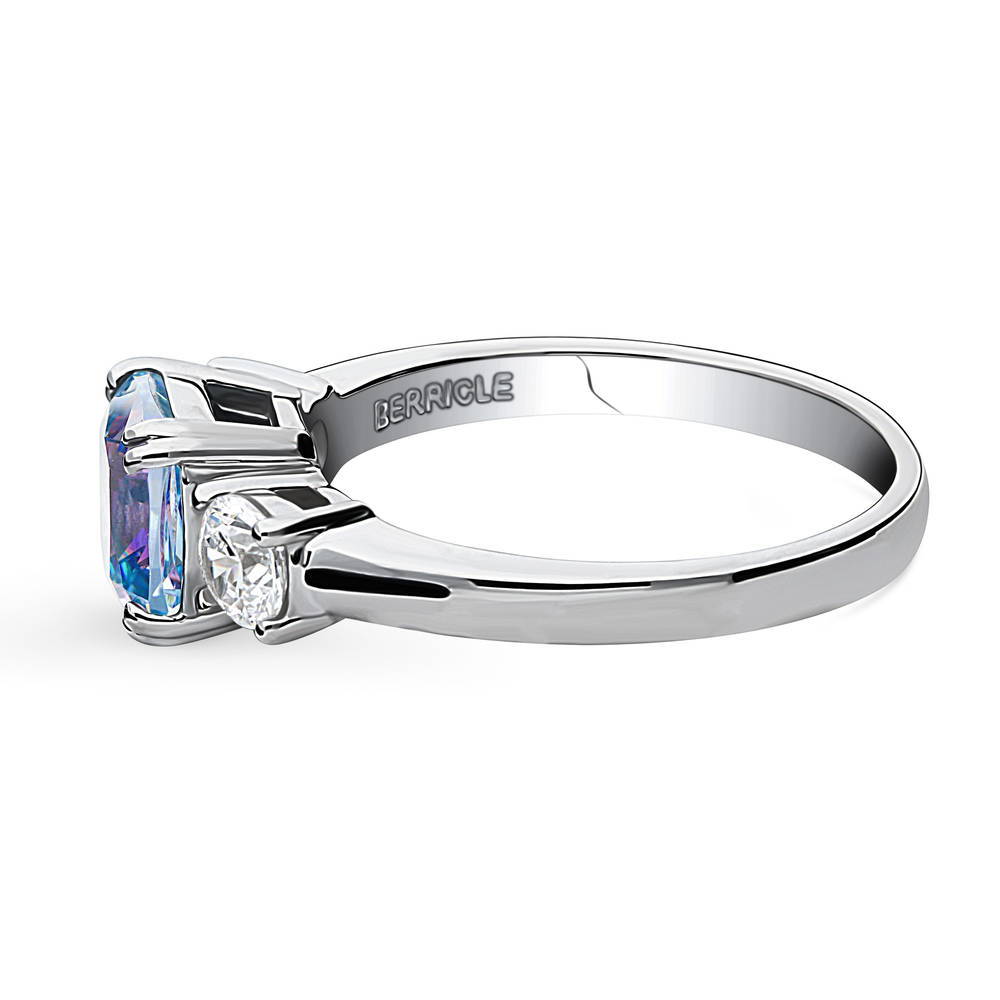 Angle view of 3-Stone Kaleidoscope 2ct Purple Aqua CZ Ring in Sterling Silver, 5 of 8