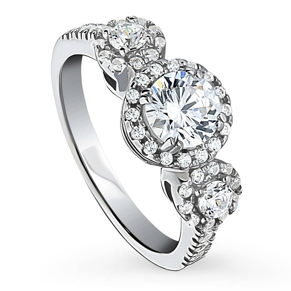 Front view of 3-Stone 0.8ct CZ Ring in Sterling Silver, 4 of 8
