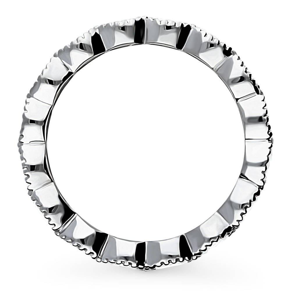 East-West Milgrain Bezel Set Oval CZ Eternity Ring in Sterling Silver