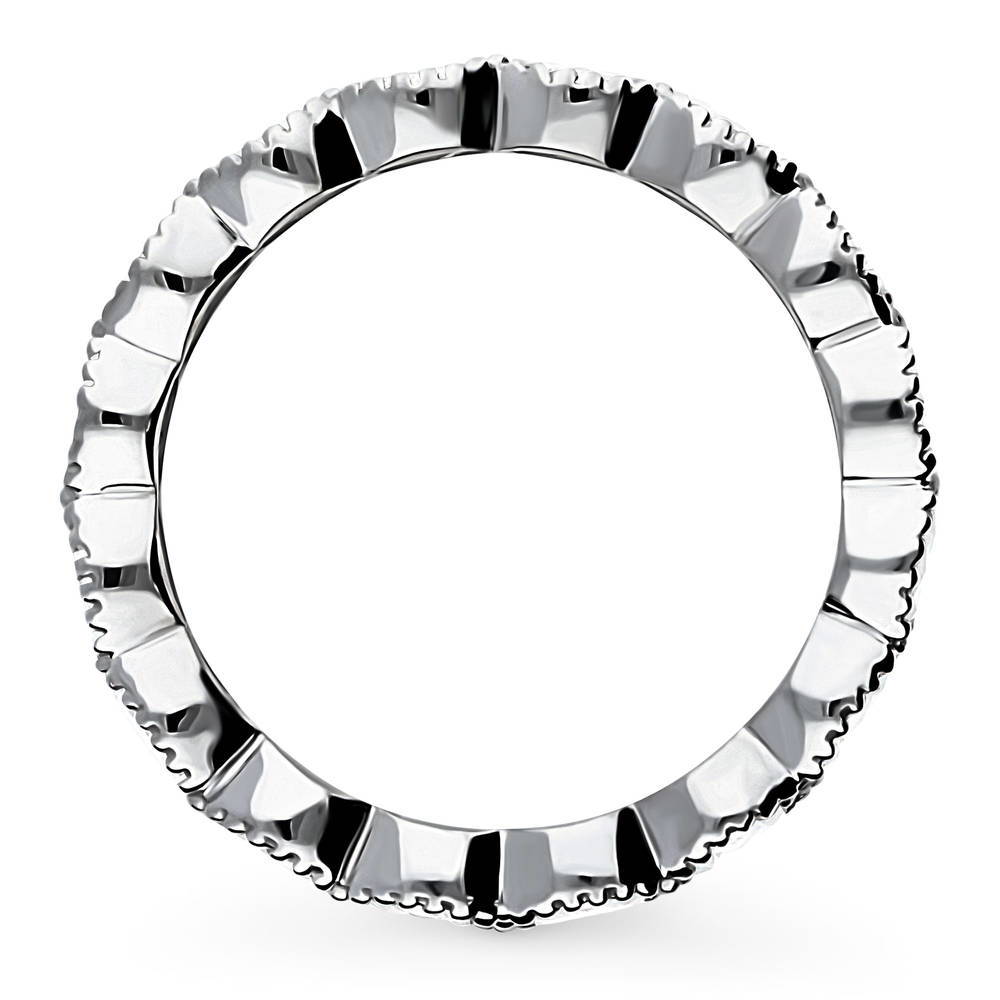 Angle view of East-West Milgrain Bezel Oval CZ Eternity Ring in Sterling Silver, 5 of 7