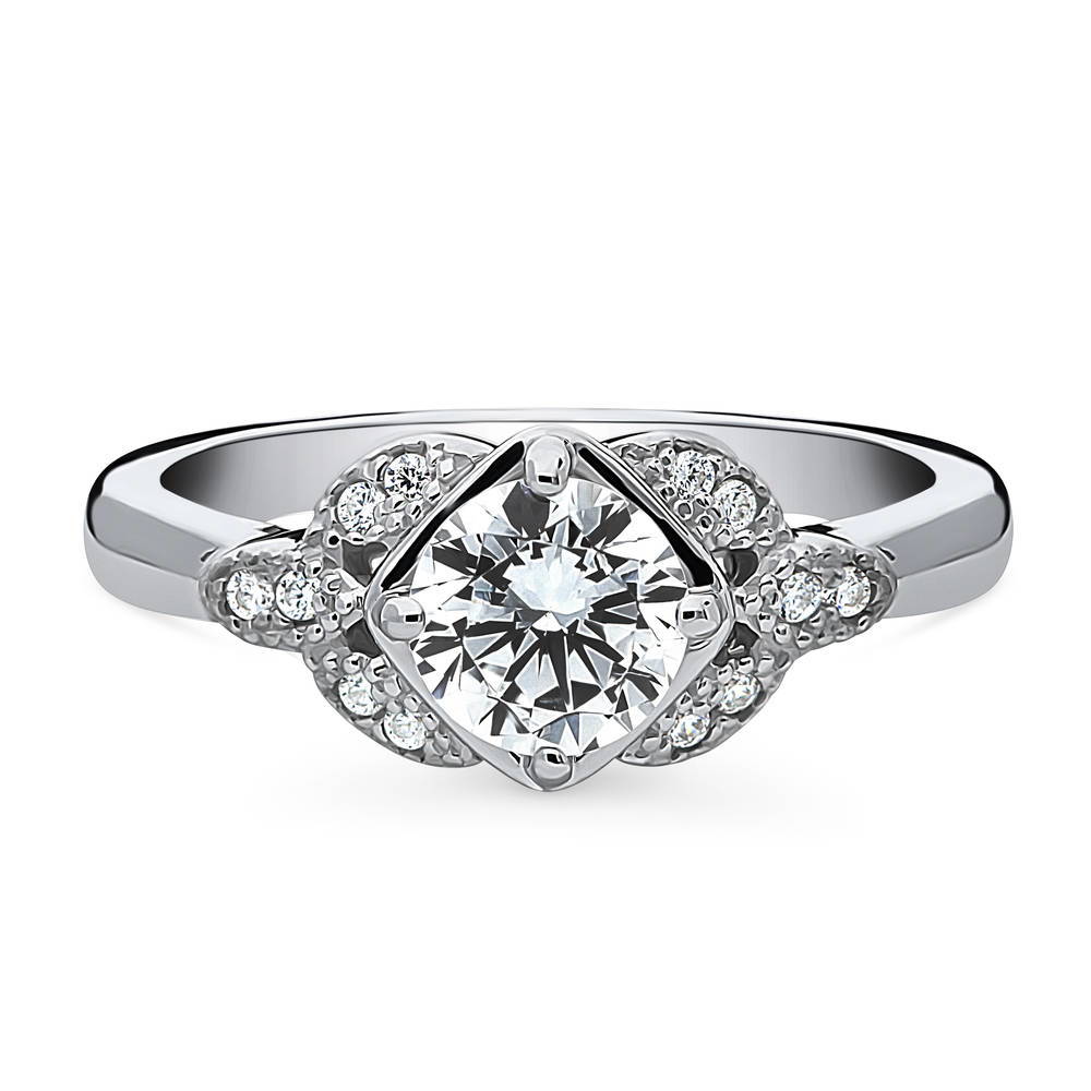 Flower Solitaire CZ Ring in Sterling Silver