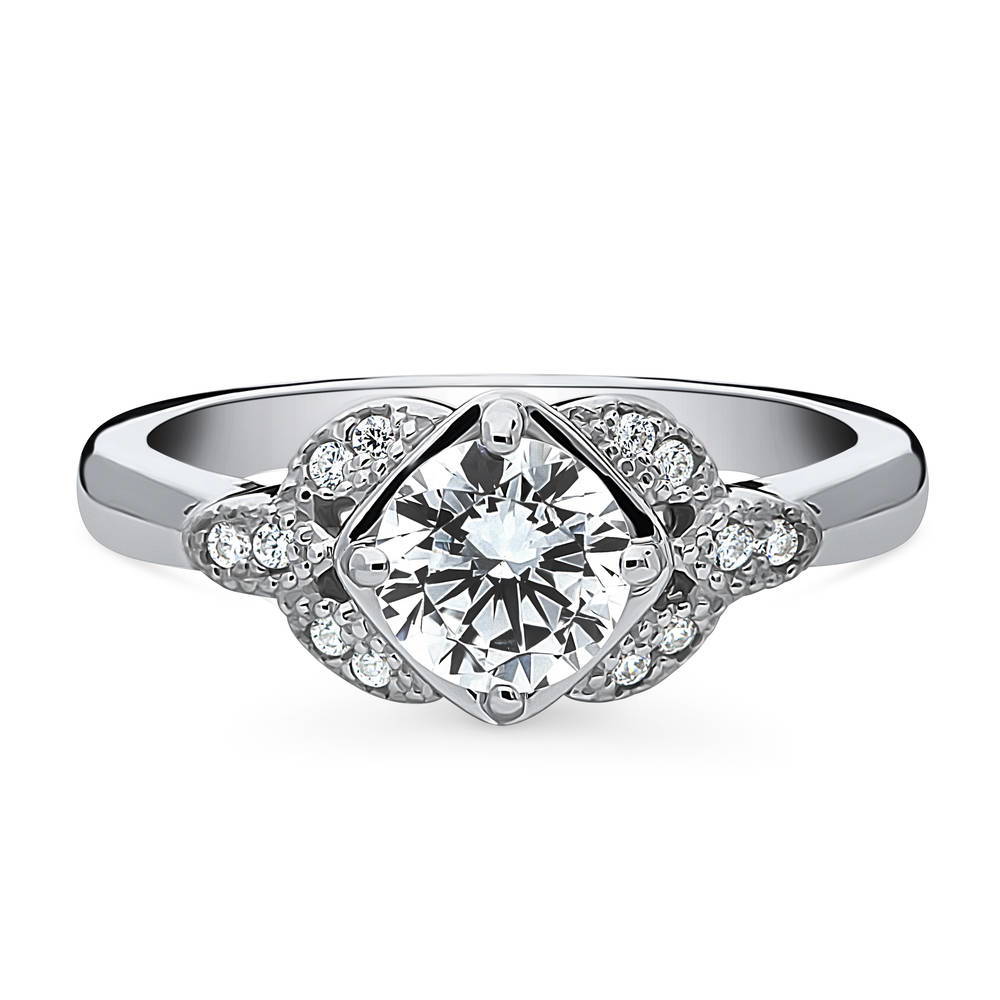 Flower Solitaire 0.8ct CZ Ring in Sterling Silver, 1 of 9