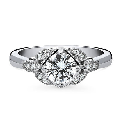 Flower Solitaire 0.8ct CZ Ring in Sterling Silver