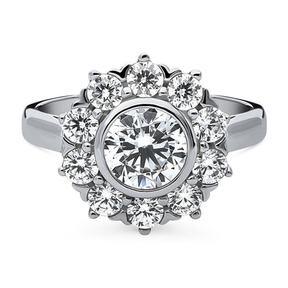 Halo Flower CZ Ring in Sterling Silver
