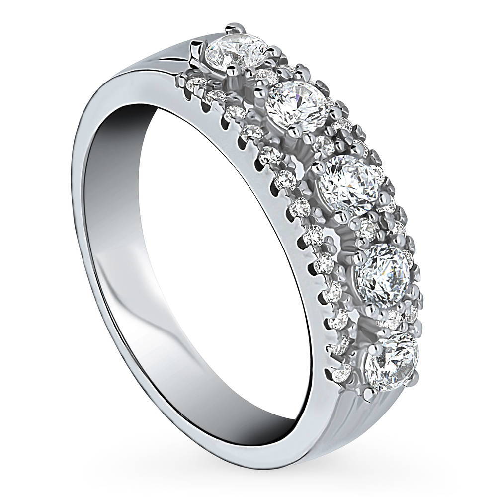 Front view of 5-Stone CZ Eternity Ring in Sterling Silver, 4 of 8