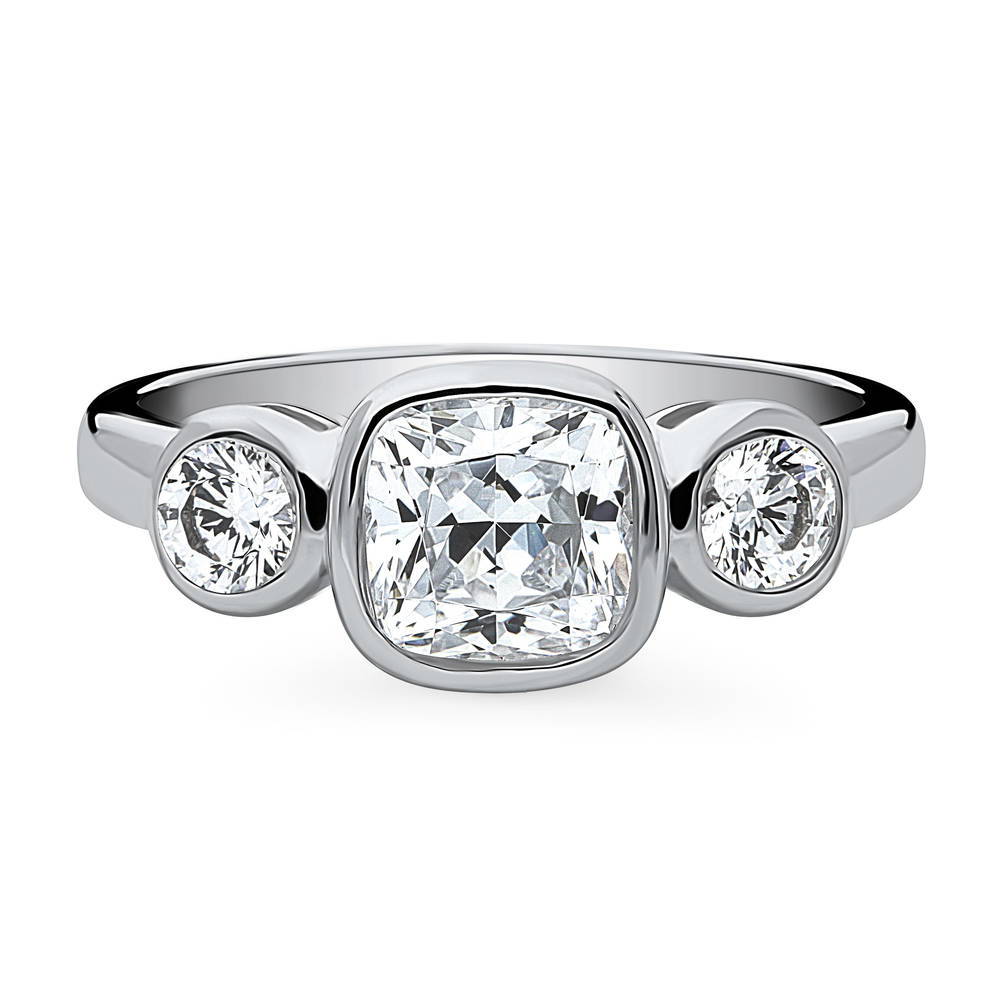 3-Stone 1.25ct Cushion CZ Ring in Sterling Silver, 1 of 8