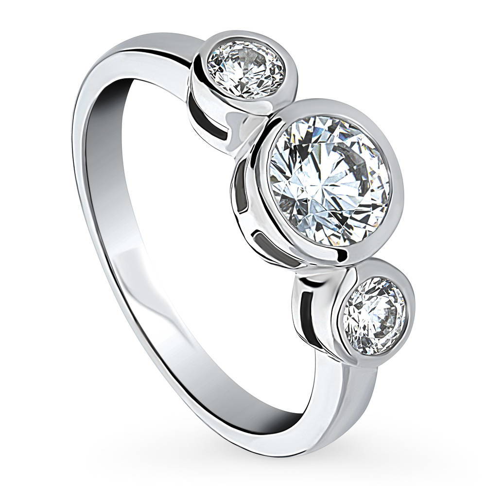 3-Stone Round CZ Ring in Sterling Silver