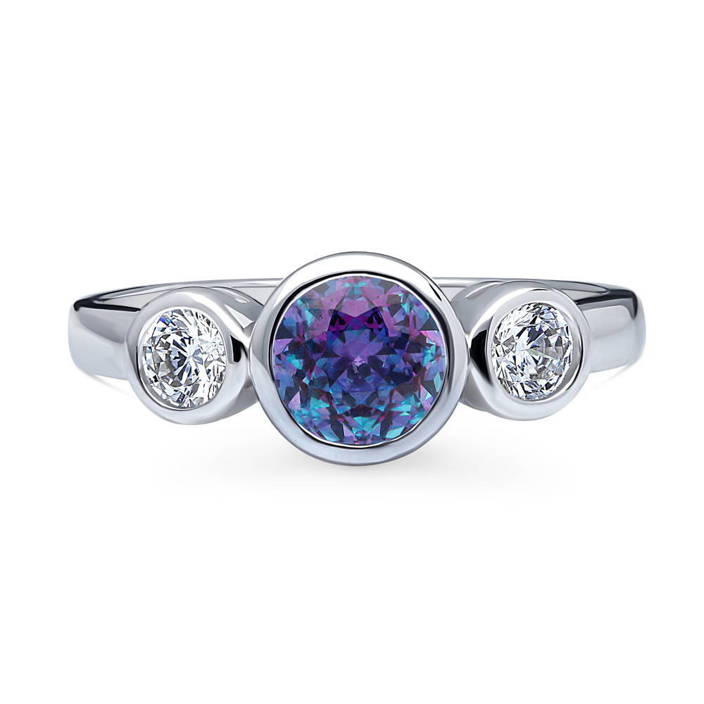 3-Stone Kaleidoscope 0.8ct Purple Aqua CZ Ring in Sterling Silver, 1 of 8