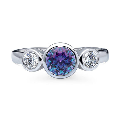 3-Stone Kaleidoscope 0.8ct Purple Aqua CZ Ring in Sterling Silver