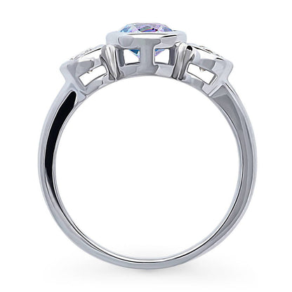 3-Stone Kaleidoscope 0.8ct Purple Aqua CZ Ring in Sterling Silver