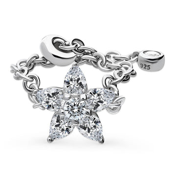 Flower CZ Chain Ring in Sterling Silver