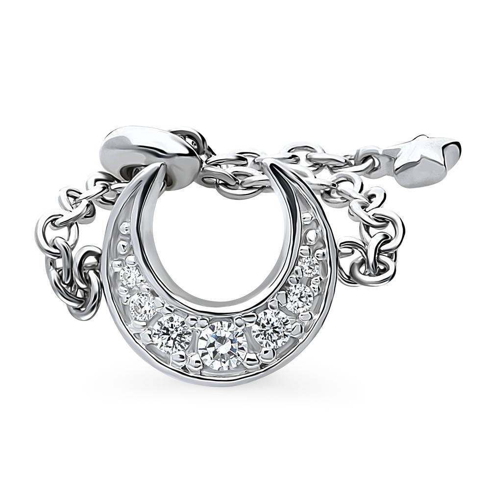 Crescent Moon CZ Chain Ring in Sterling Silver