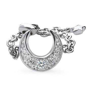 Crescent Moon CZ Chain Ring in Sterling Silver