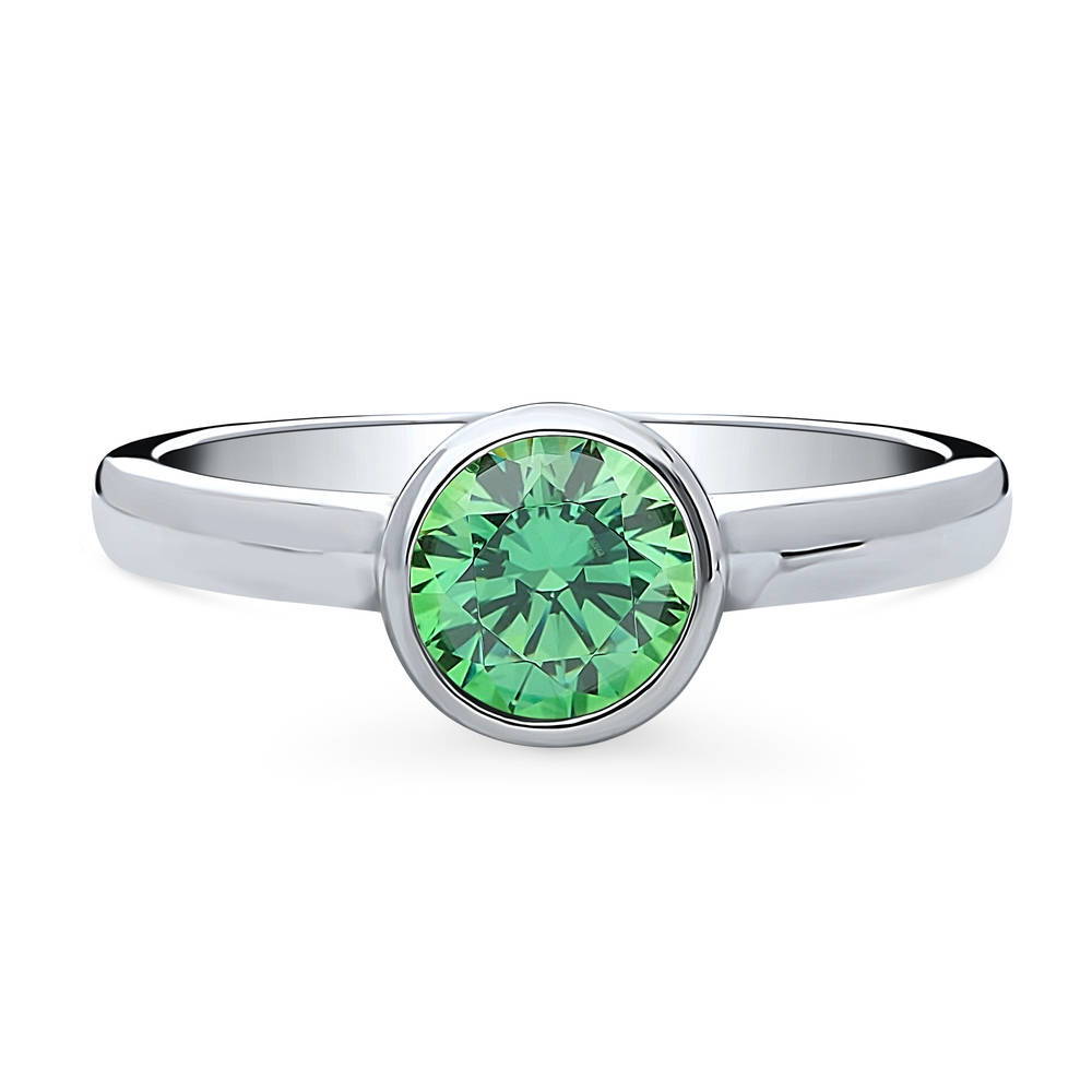 Solitaire 0.8ct Green Bezel CZ Ring in Sterling Silver