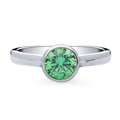 Solitaire 0.8ct Green Bezel CZ Ring in Sterling Silver