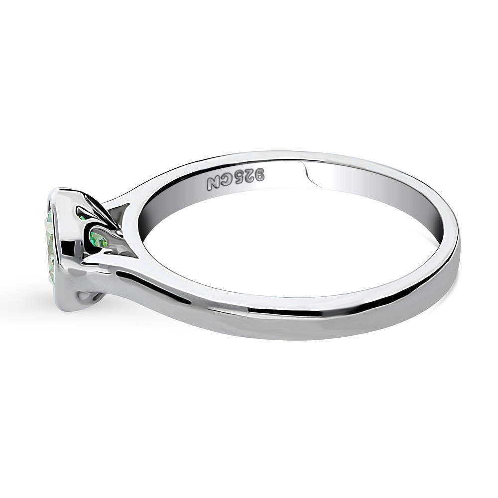 Angle view of Solitaire 0.8ct Green Bezel CZ Ring in Sterling Silver, 4 of 8