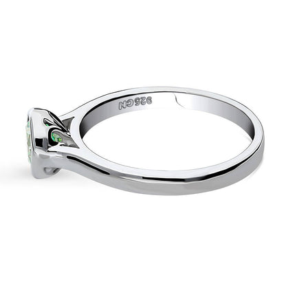 Solitaire 0.8ct Green Bezel CZ Ring in Sterling Silver