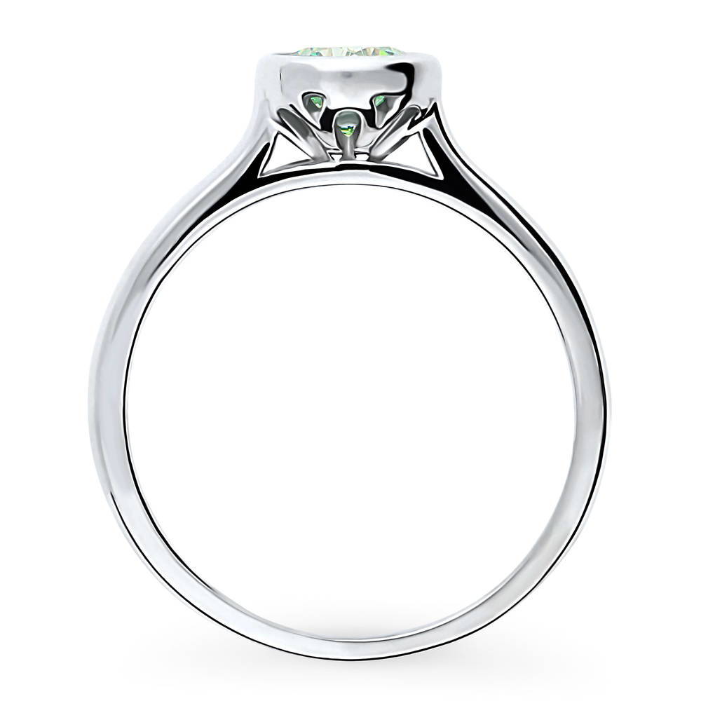 Alternate view of Solitaire 0.8ct Green Bezel CZ Ring in Sterling Silver, 7 of 8