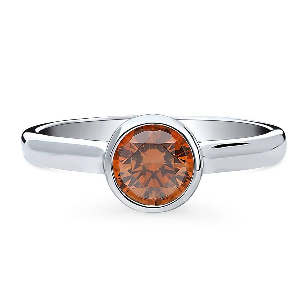 Solitaire 0.8ct Caramel Bezel CZ Ring in Sterling Silver, 1 of 8