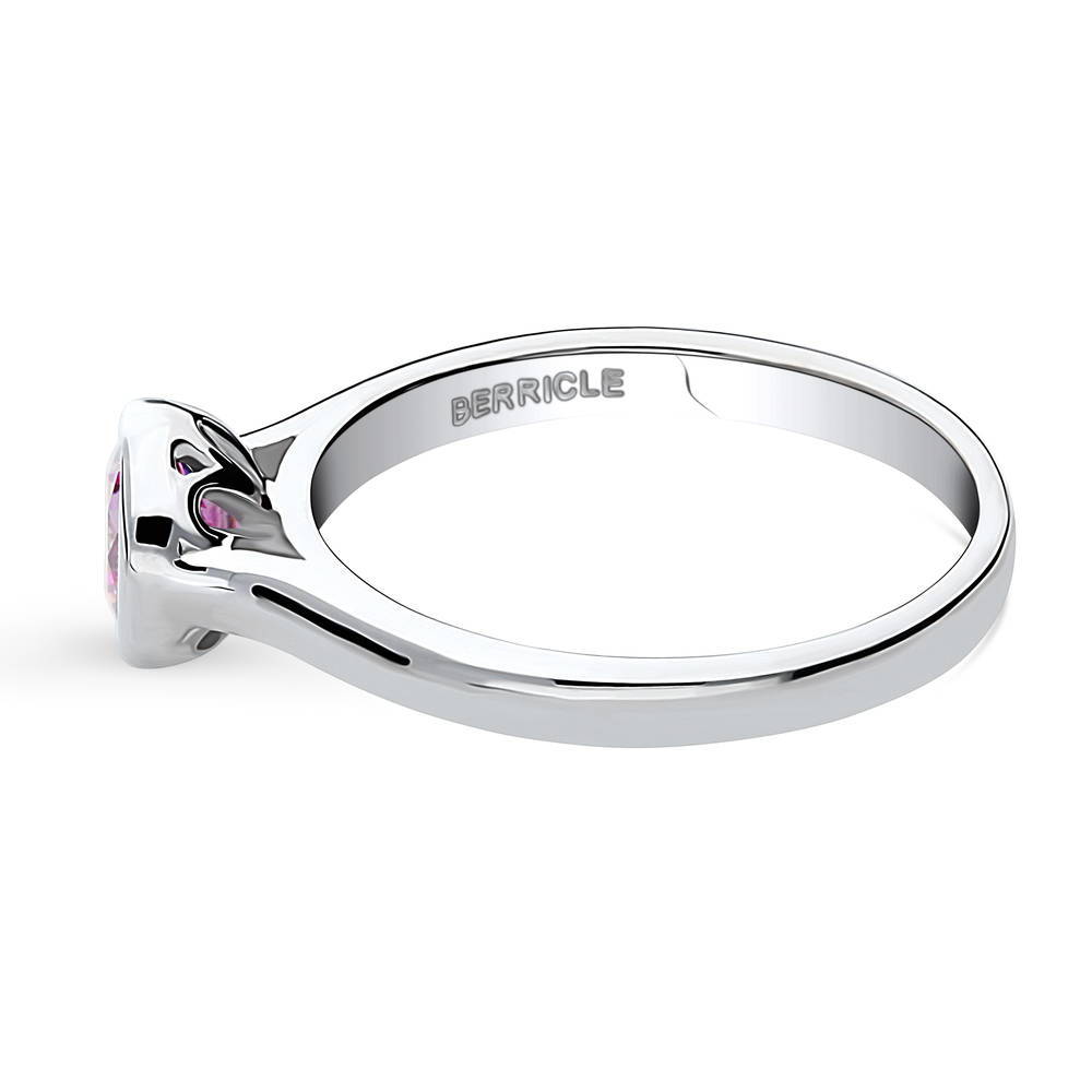 Solitaire Purple Bezel Set Round CZ Ring in Sterling Silver 0.8ct