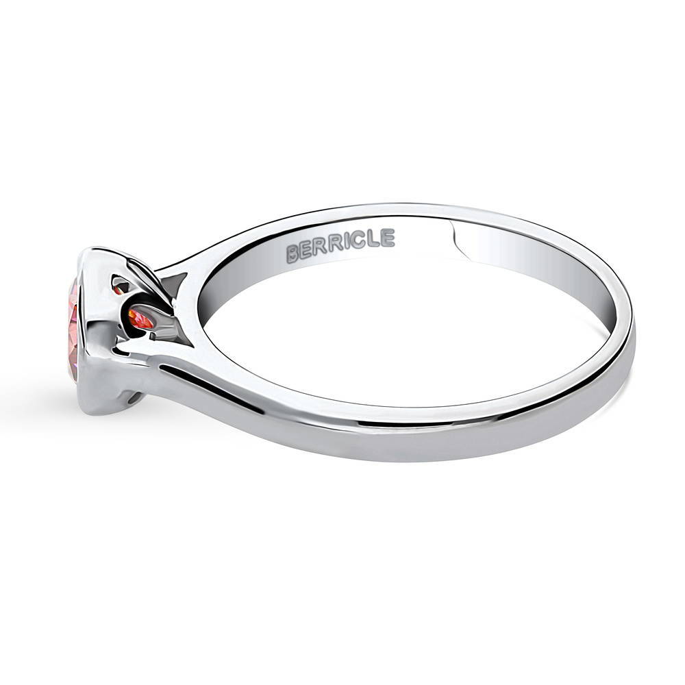 Solitaire Red Bezel Set Round CZ Ring in Sterling Silver 0.8ct