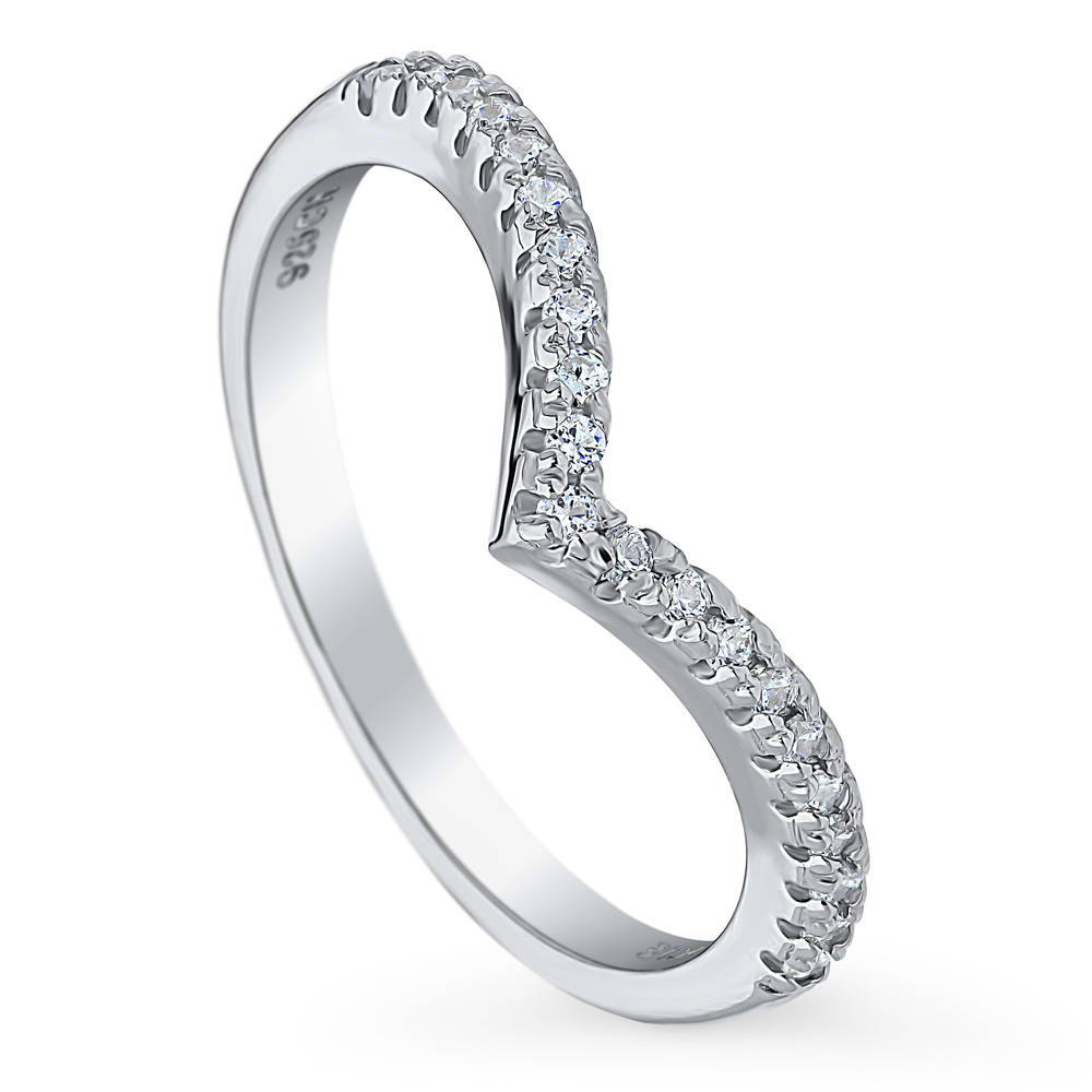 Front view of Wishbone CZ Curved Eternity Ring in Sterling Silver, 4 of 7