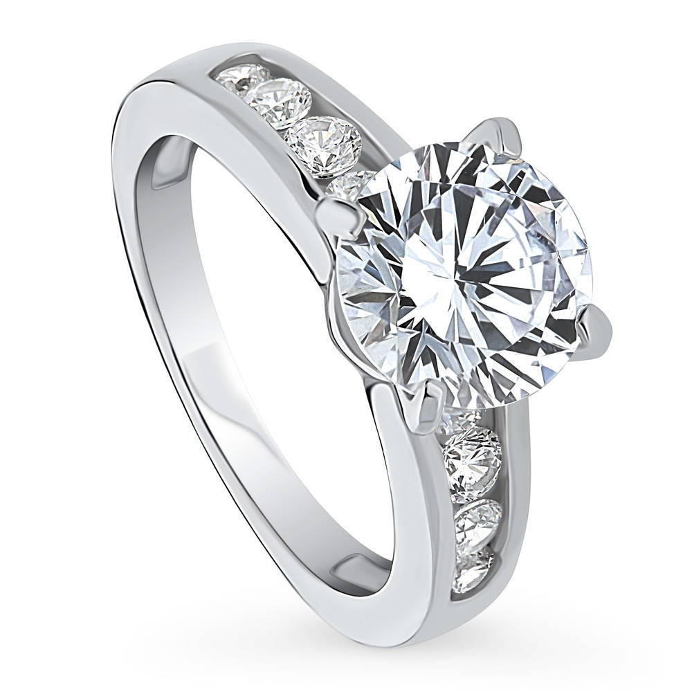Front view of Solitaire 2.7ct CZ Ring in Sterling Silver, 4 of 12