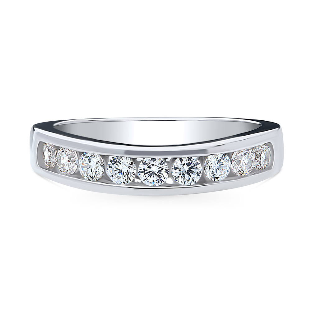 Channel Set CZ Curved Half Eternity Ring in Sterling Silver, 1 of 8