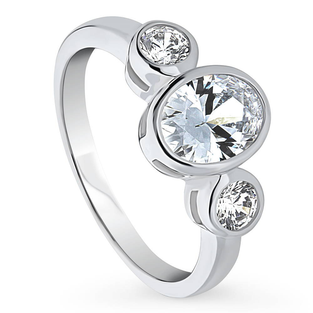 Front view of 3-Stone 1.2ct Oval CZ Ring in Sterling Silver, 3 of 8