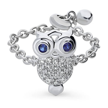 Owl CZ Chain Ring in Sterling Silver