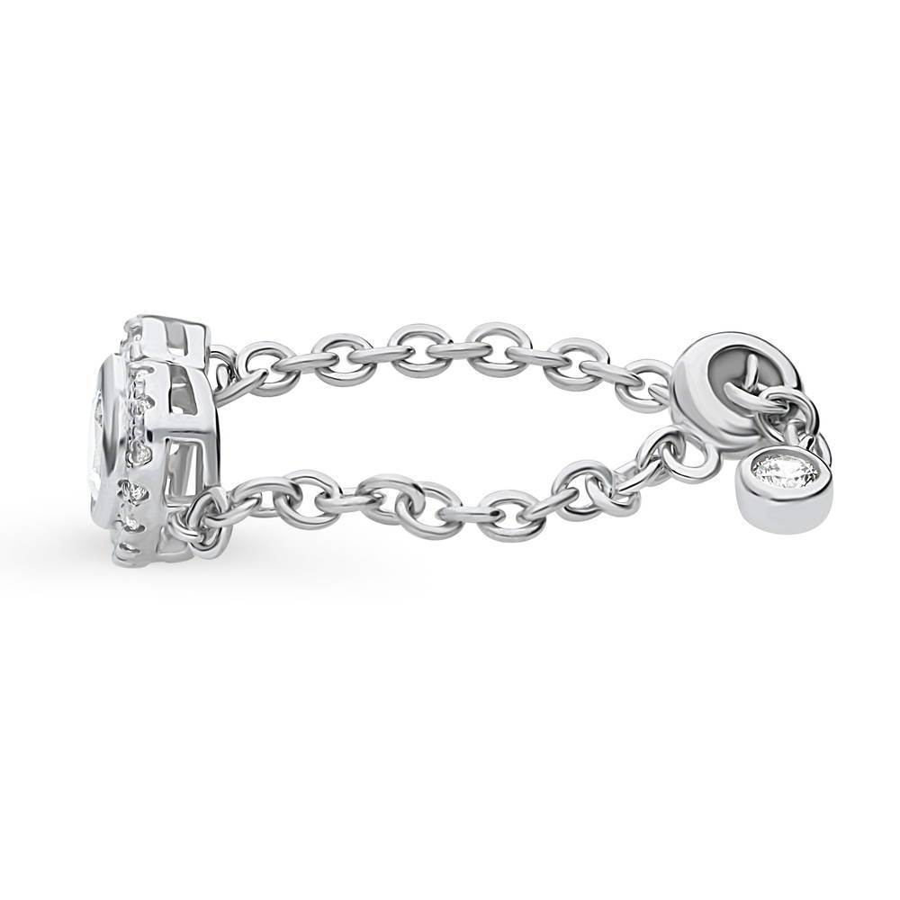 Halo Heart CZ Chain Ring in Sterling Silver