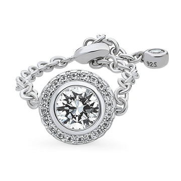 Halo Round CZ Chain Ring in Sterling Silver