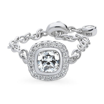 Halo Cushion CZ Chain Ring in Sterling Silver