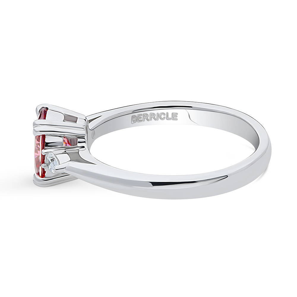 3-Stone Red Oval CZ Ring in Sterling Silver