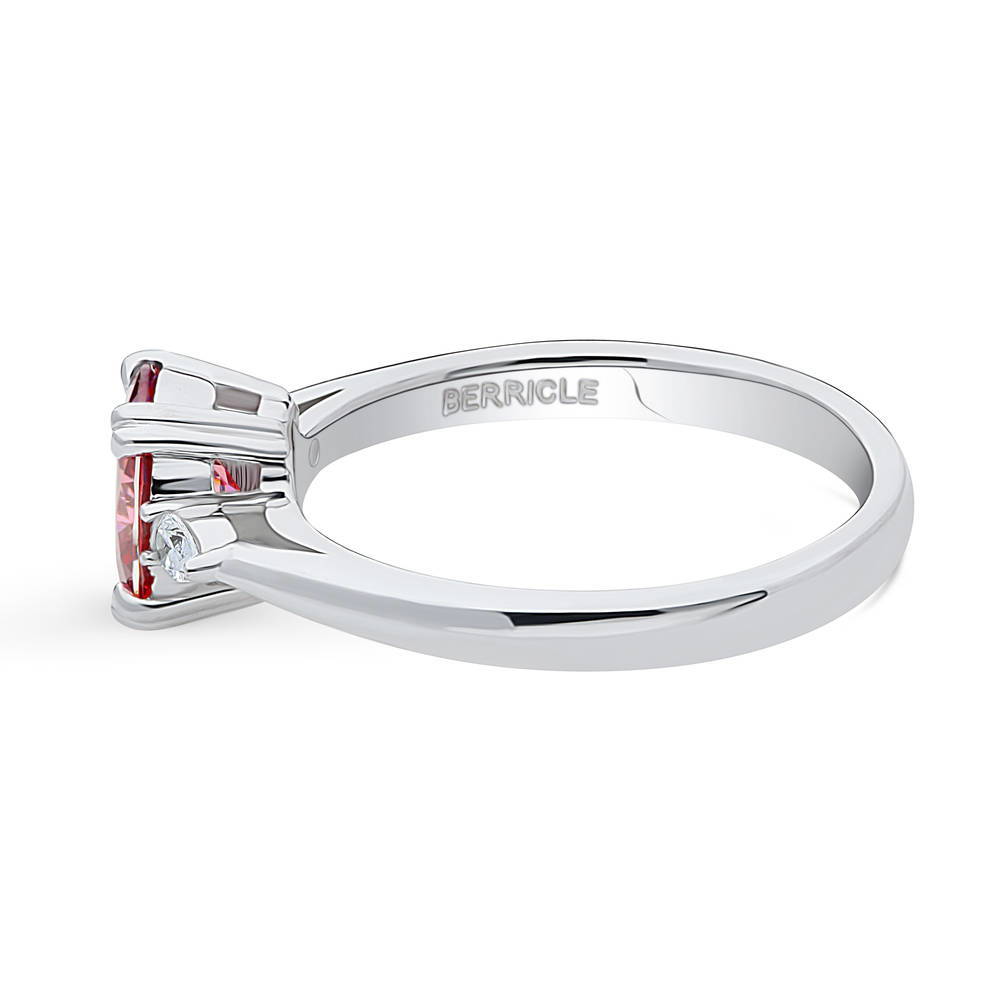 3-Stone 1.2ct Red Oval CZ Ring in Sterling Silver