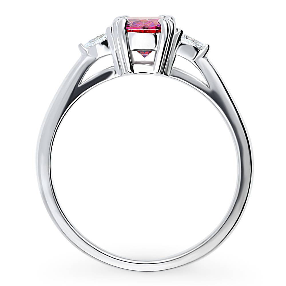 Alternate view of 3-Stone 1.2ct Red Oval CZ Ring in Sterling Silver, 8 of 8