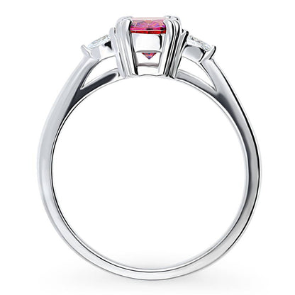 3-Stone 1.2ct Red Oval CZ Ring in Sterling Silver