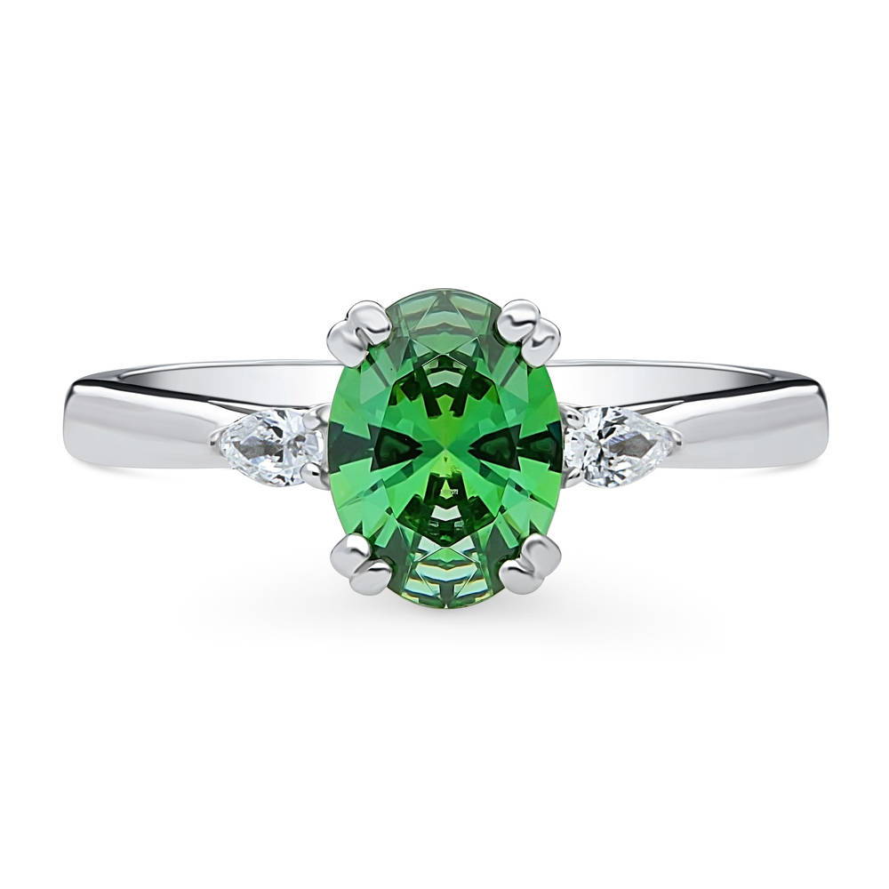3-Stone 1.2ct Green Oval CZ Ring in Sterling Silver, 1 of 8