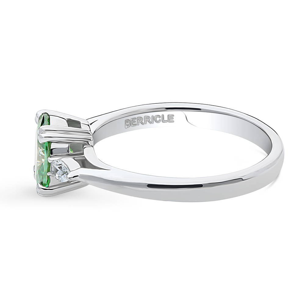 Angle view of 3-Stone 1.2ct Green Oval CZ Ring in Sterling Silver, 5 of 8