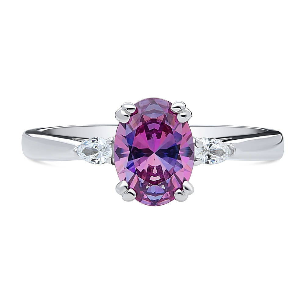 3-Stone Purple Oval CZ Ring in Sterling Silver