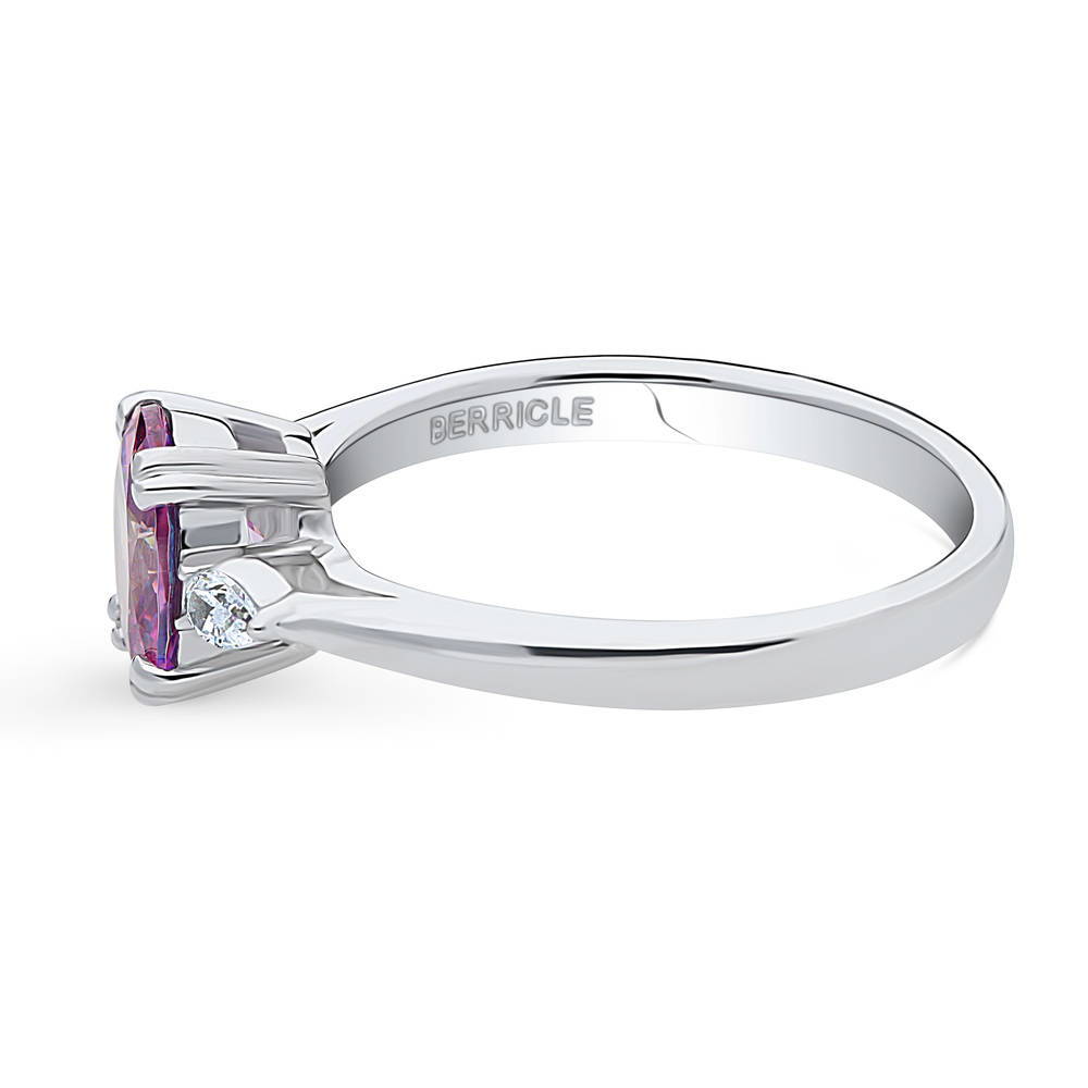 Angle view of 3-Stone 1.2ct Purple Oval CZ Ring in Sterling Silver, 5 of 8